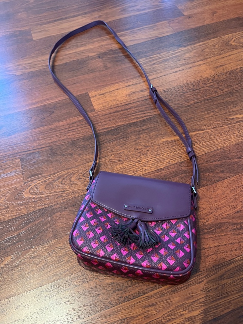 Vera Bradley Purple and Pink Mosaic Crossbody with Tassel